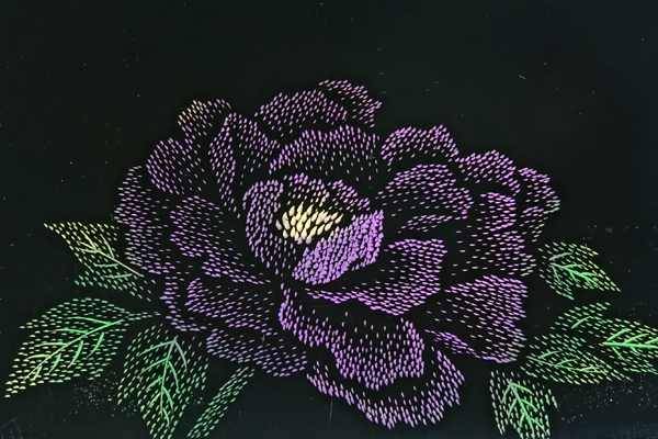 沈金　プレート　牡丹