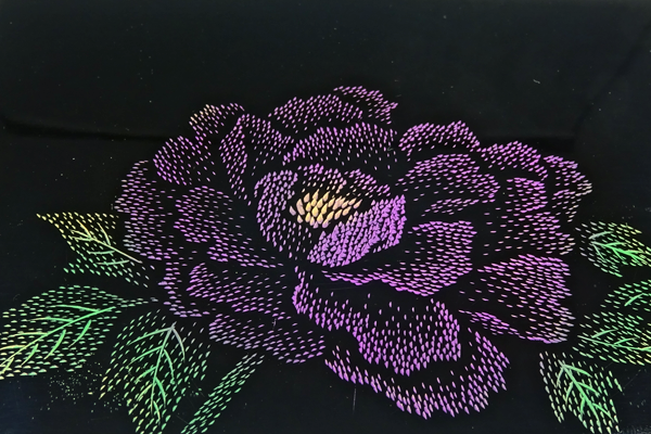 沈金　プレート　牡丹